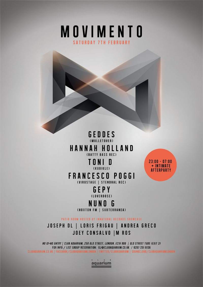 Movimento all night long with Geddes, Hannah Holland, Toni-D - フライヤー表