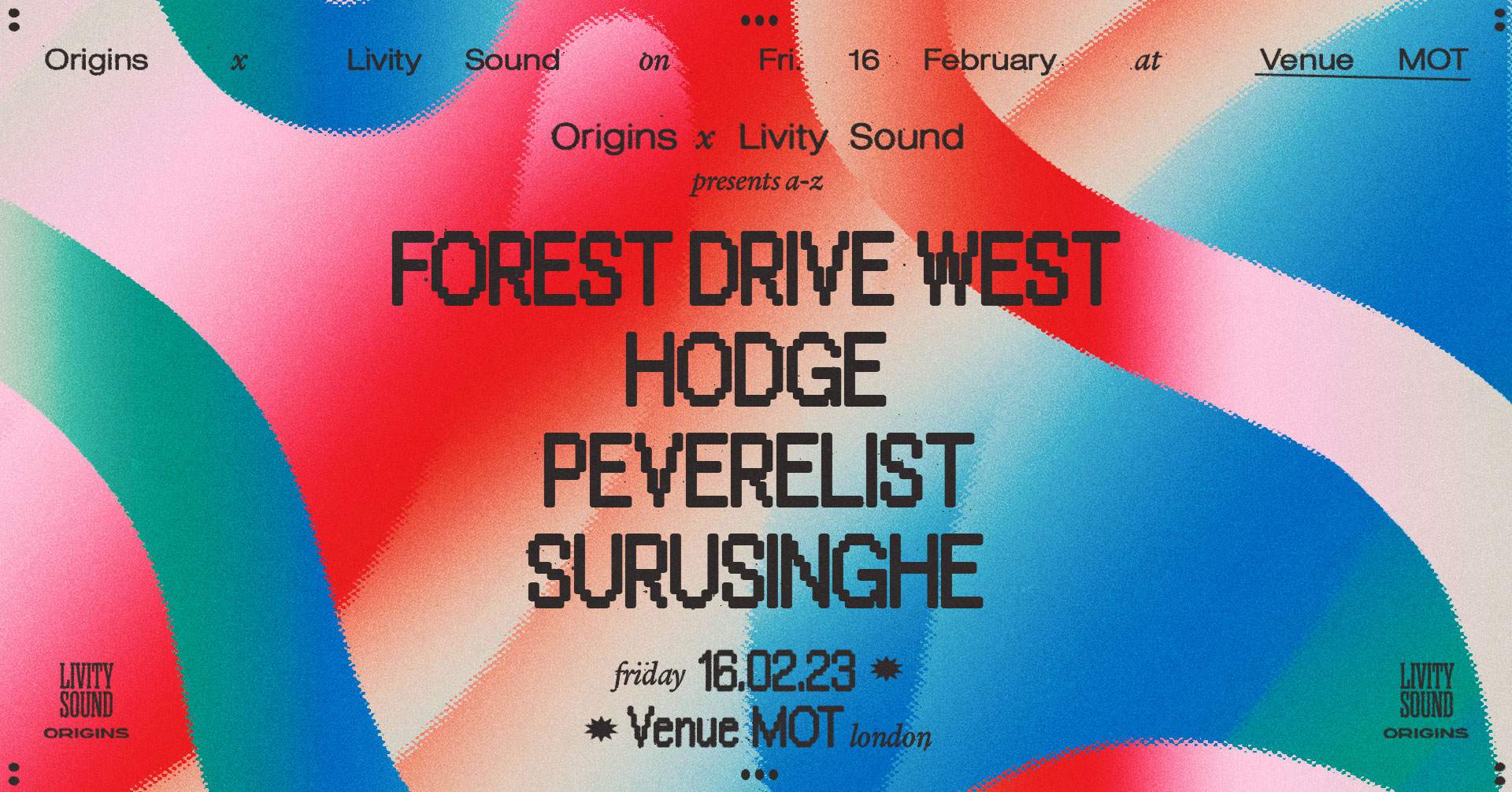 Origins x Livity Sound: Forest Drive West, Hodge, Peverelist & Surusinghe - Página frontal