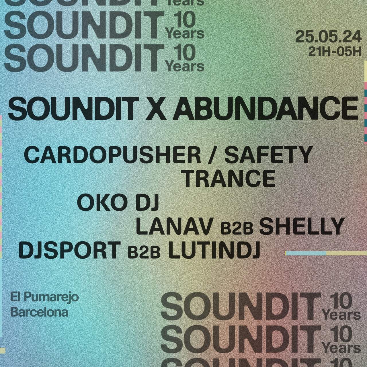 SOUNDIT x Abundance: Cardopusher / Safety Trance, OKO DJ, DjSport b2b lutindj, Lanav b2b Shelly - フライヤー表