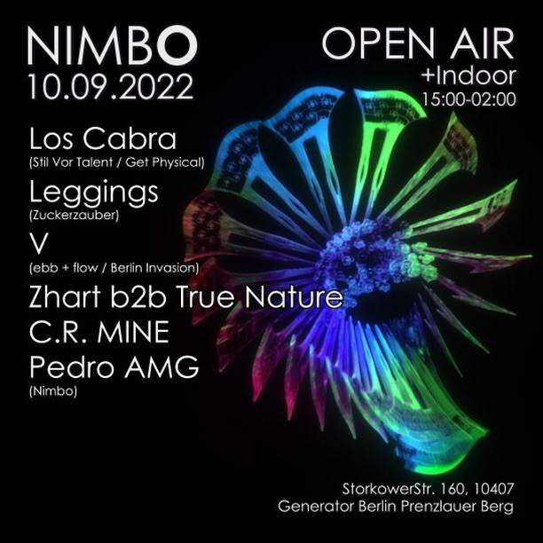 Nimbo  Open Air + Indoor with Los Cabra, Leggings, V (NYC), zhart b2b True Nature - Página frontal