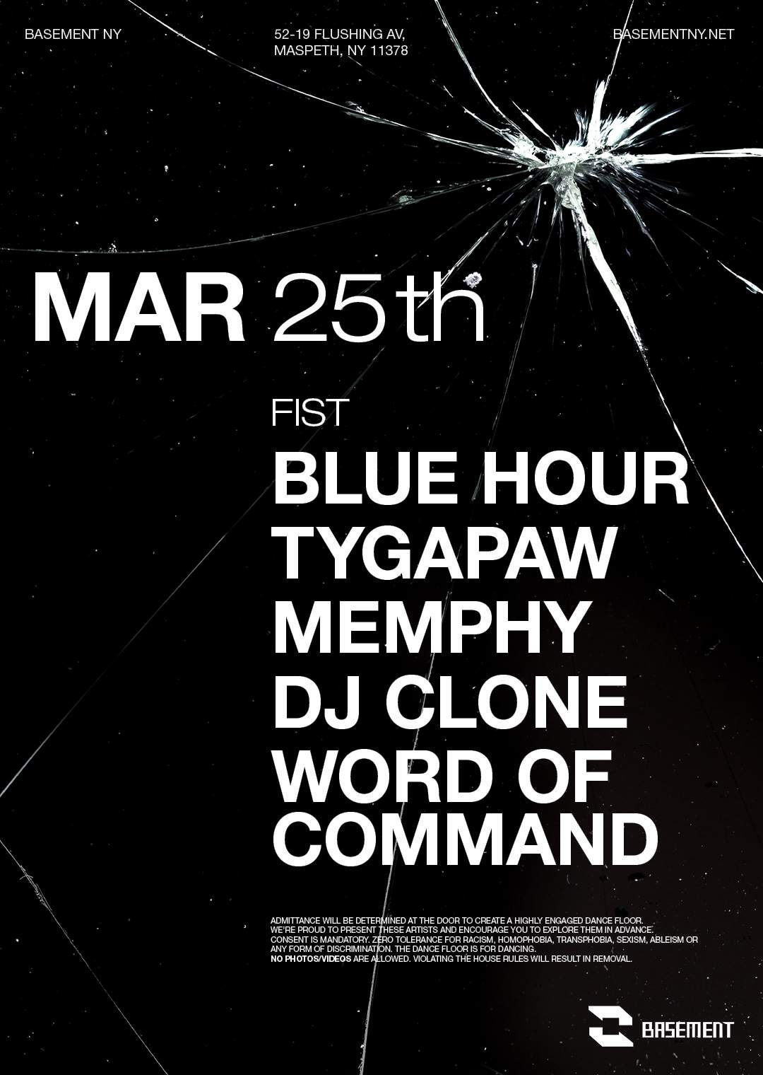 FIST: Blue Hour / TYGAPAW / Memphy / DJ Clone / Word of Command - Flyer front