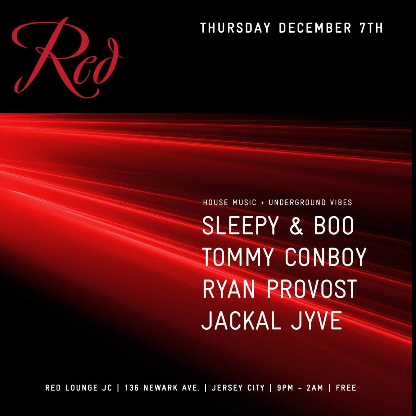 Red - Sleepy & Boo, Tommy Conboy, Ryan Provost, Jackal Jyve - フライヤー表