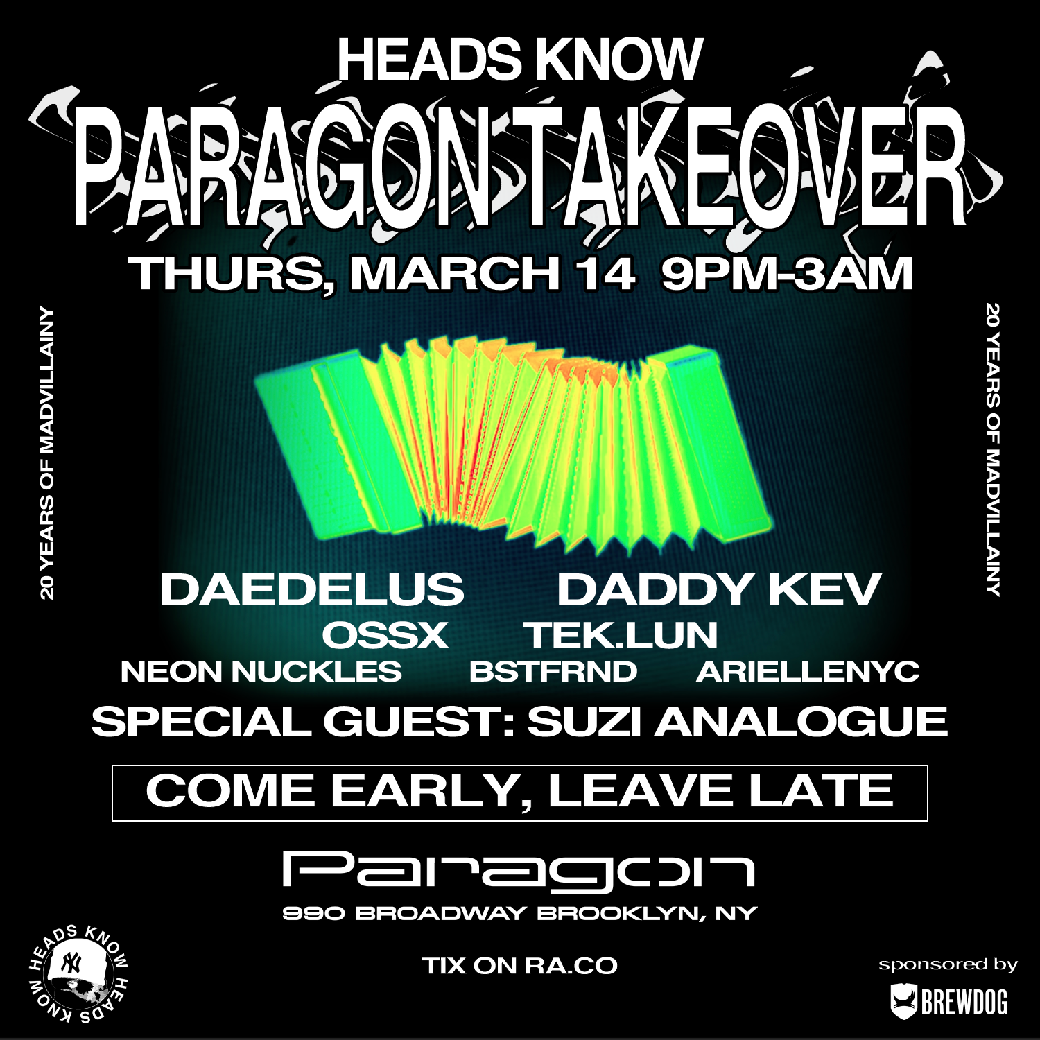 HEADS KNOW: Daedelus / Daddy Kev / Suzi Analogue / TEK.LUN / OSSX +MORE - Página frontal
