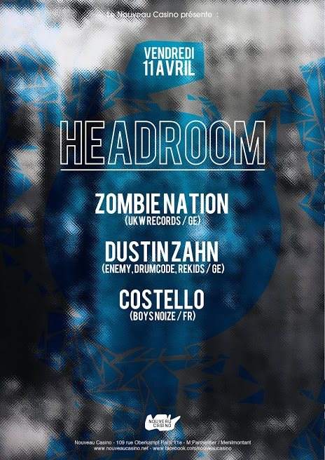 Headroom: Zombie Nation, Dustin Zahn, Costello - フライヤー表