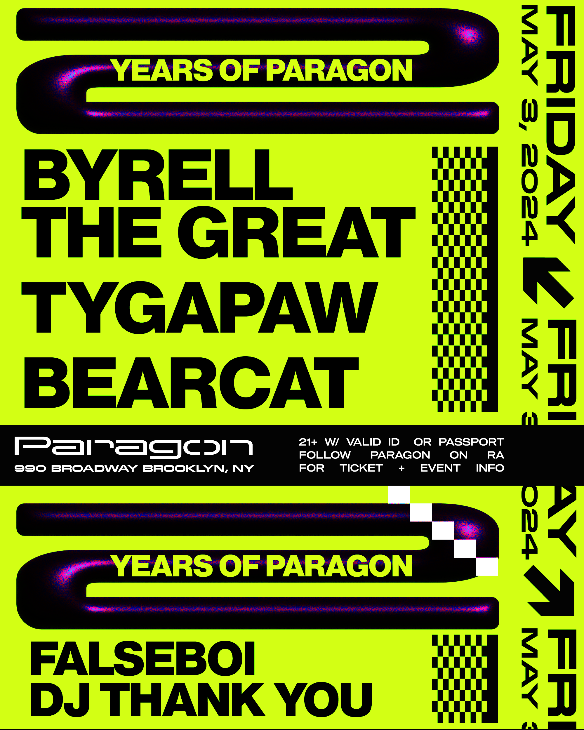 2 Years of Paragon: Byrell The Great, TYGAPAW, Bearcat + FALSEBOI, DJ Thank You - Página frontal