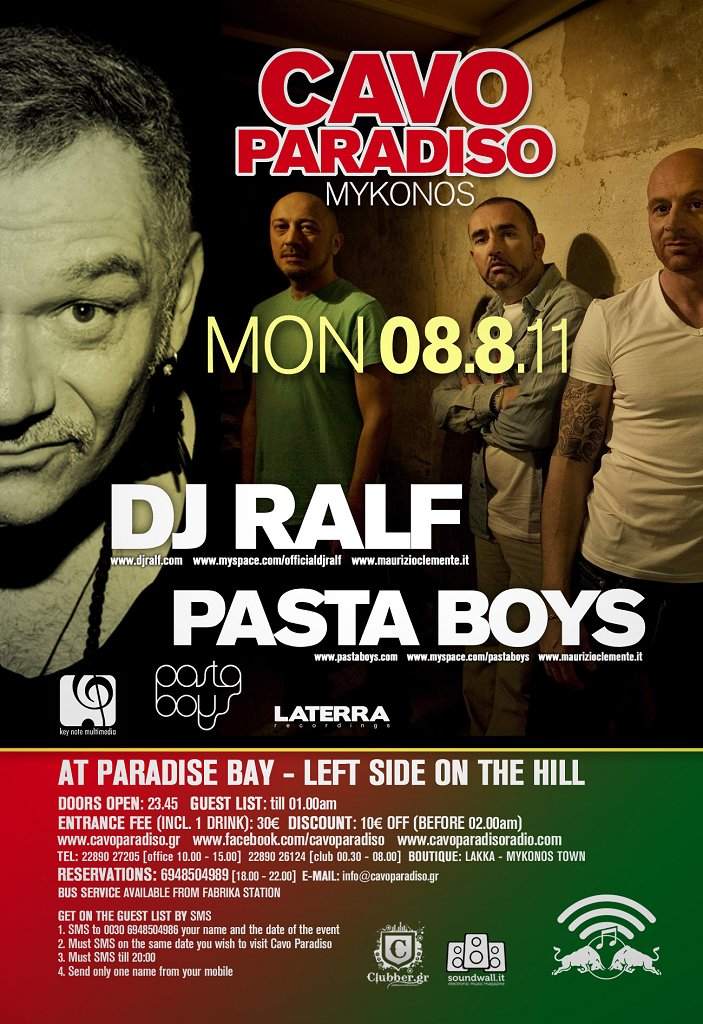 Cavo Paradiso presents Dj Ralf & Pasta Boys - Página frontal