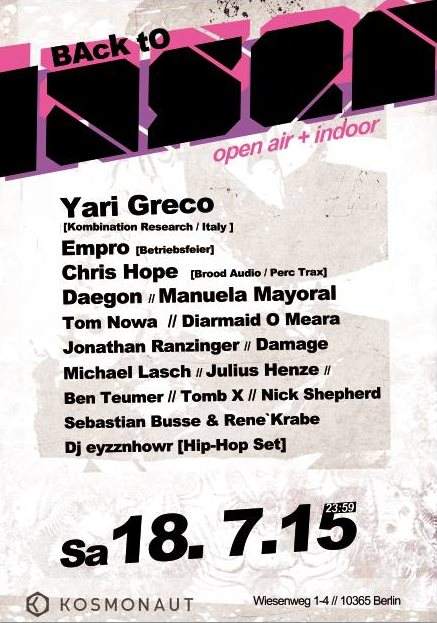 Back to Laser Part ll - Open Air Indoor l 4 Floors with Yari Greco, Empro, Chris Hope uvm - Página frontal