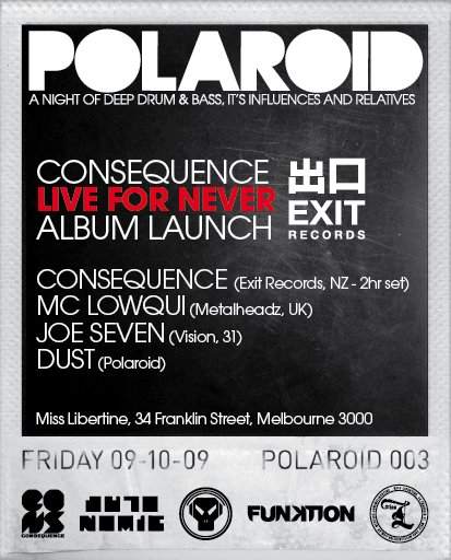 Polaroid: Consequence 'live For Never' Album Launch at Miss Libertine,  Melbourne