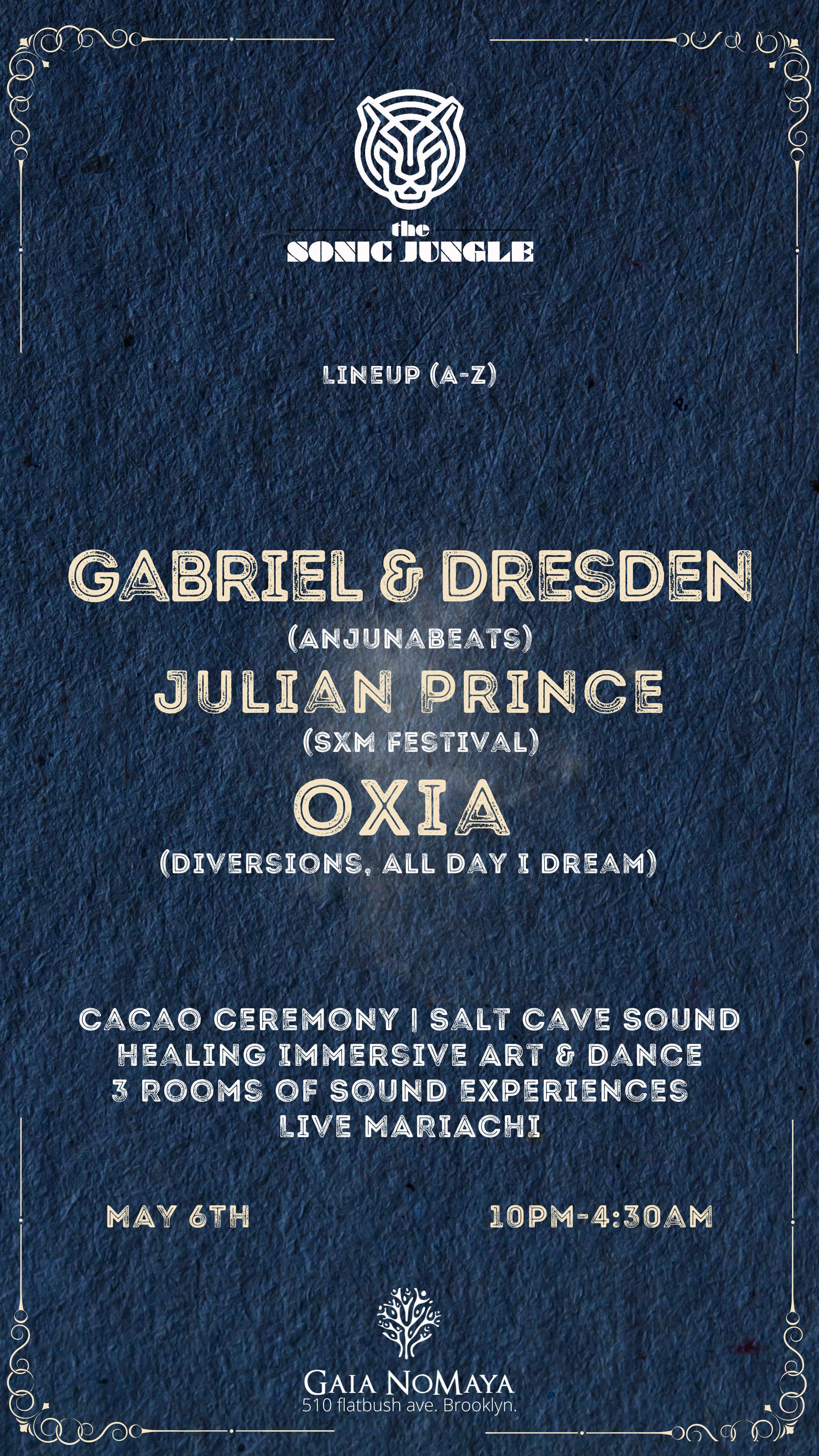 Sonic Jungle presents: Gabriel & Dresden (Anjunabeats), Oxia, Julian Prince - Página frontal