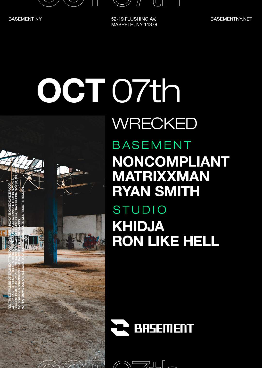 Wrecked: Noncompliant / Matrixxman / Ryan Smith / Khidja / Ron Like Hell - フライヤー表