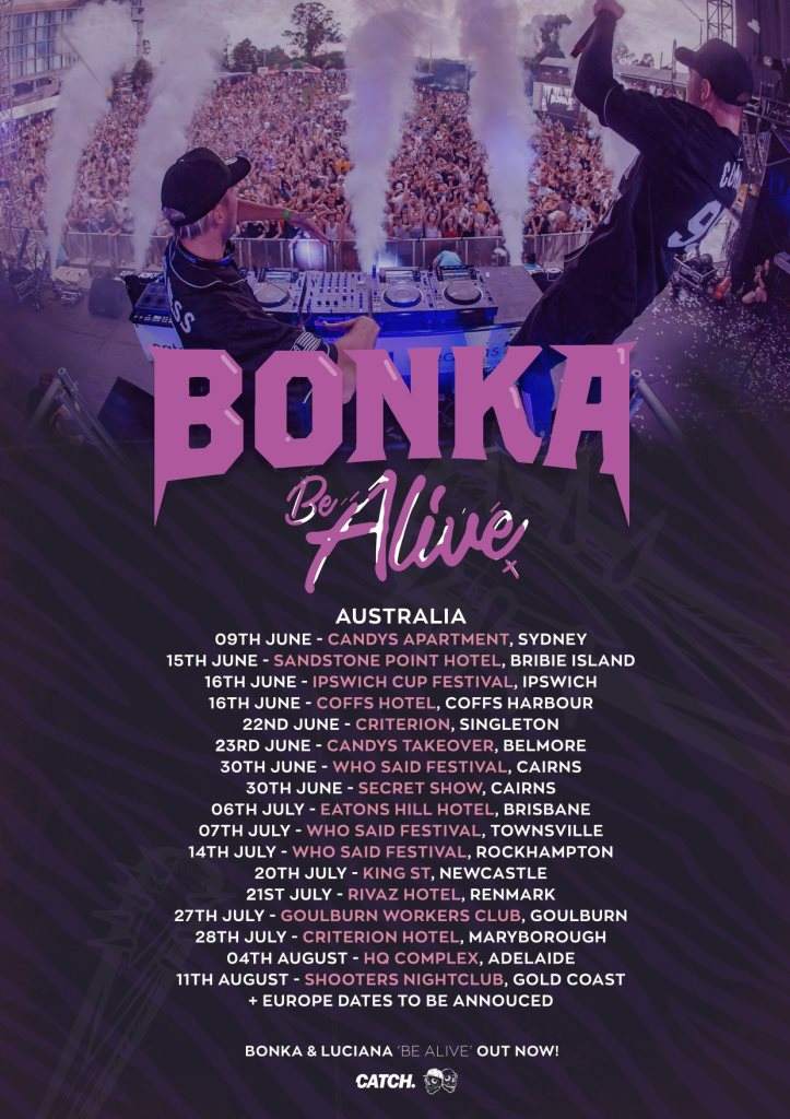 Bonka 'Be Alive' Australian Tour - Página frontal