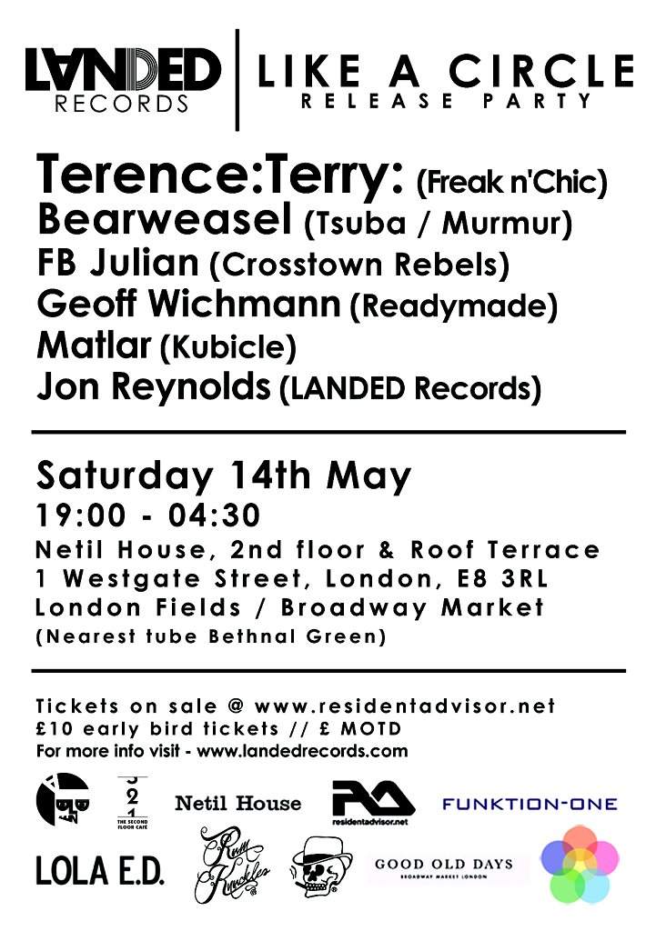 Landed Records Release Party - Terence:terry: East London Warehouse & Roof Terrace - Página trasera