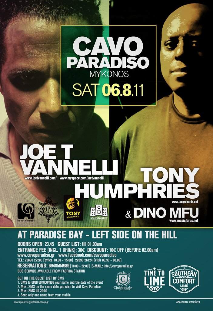 Cavo Paradiso presents Joe T Vannelli & Tony Humphries - Página frontal