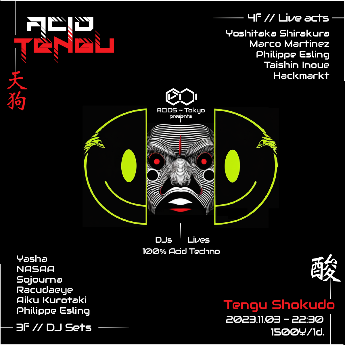 Acid Tengu - 100% Acid Techno - フライヤー裏