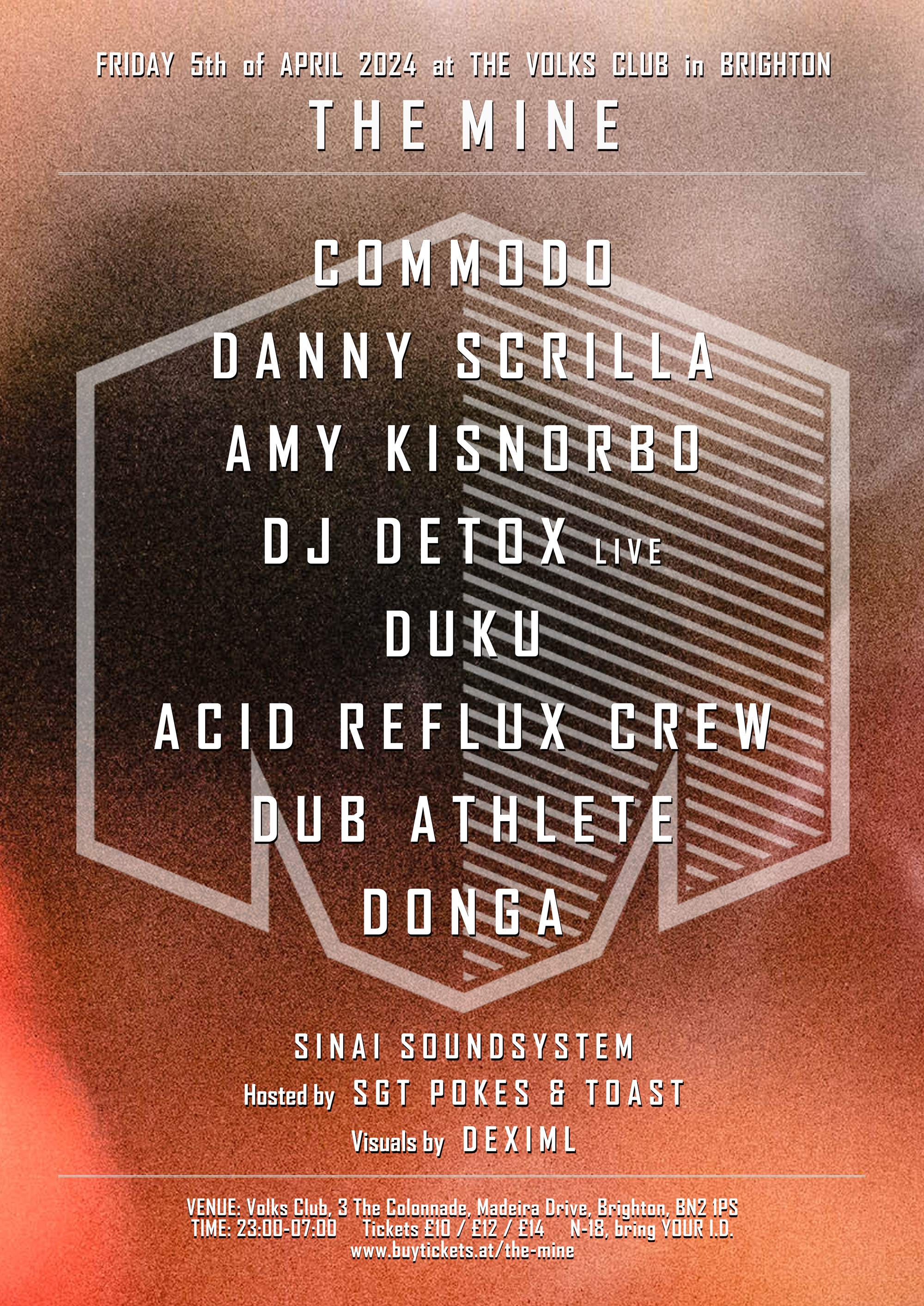 THE MINE with Commodo, Danny Scrilla, Amy Kisnorbo, DJ Detox LIVE + Sinai Soundsystem - Página trasera
