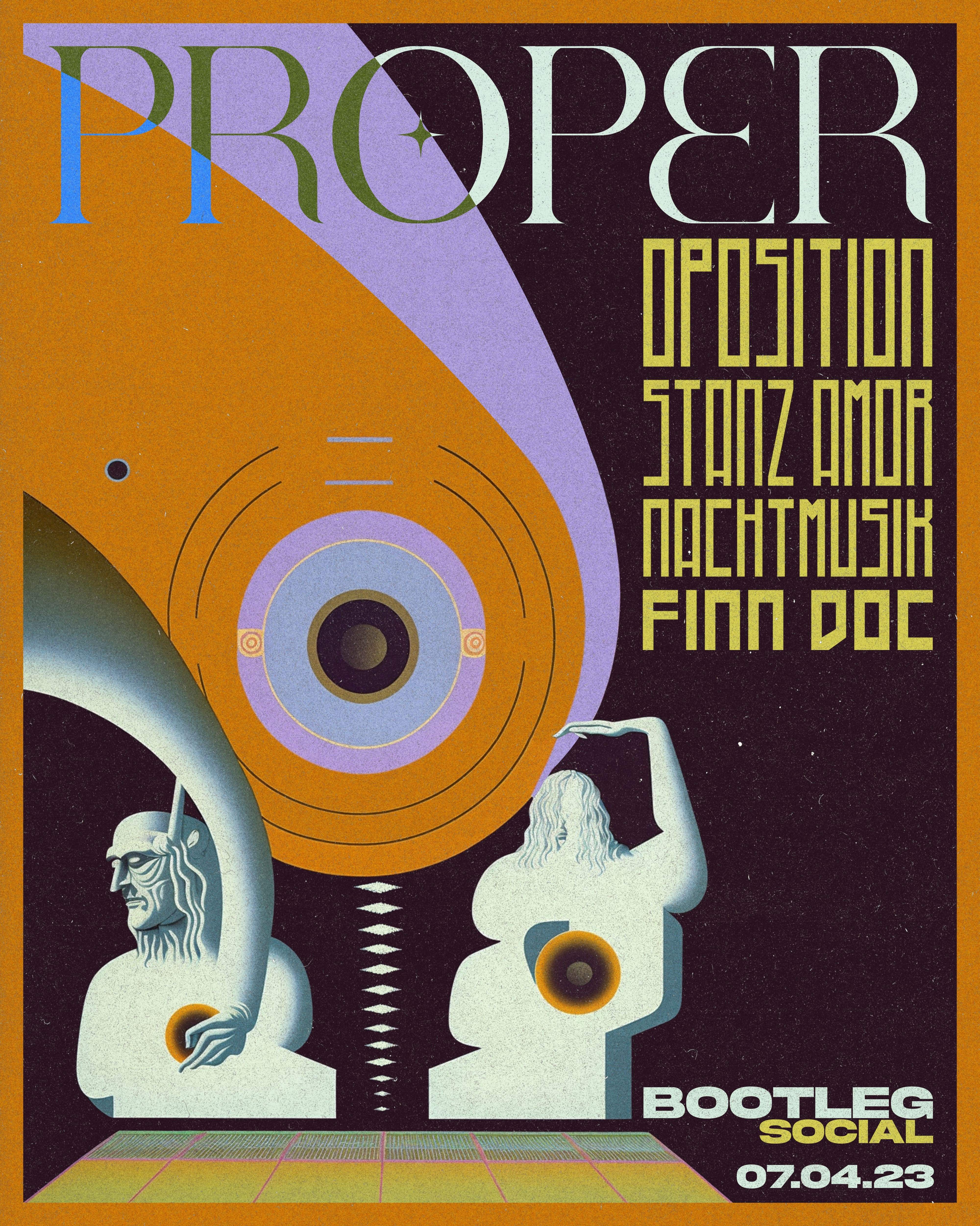 Proper presents: OPOSITION, Stanz Amor, Nachtmusik, Finn Doc 07.04.2023 - Página frontal