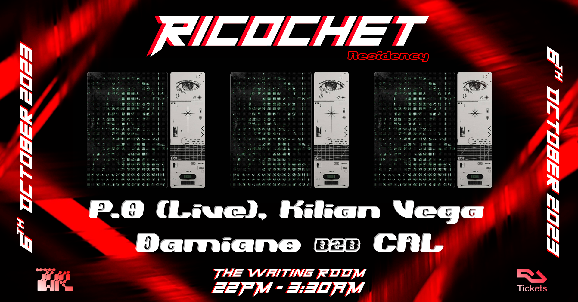 Ricochet Nights Series W/ P.O (Live), Kilian Vega, Damiano B2B CRL - フライヤー表