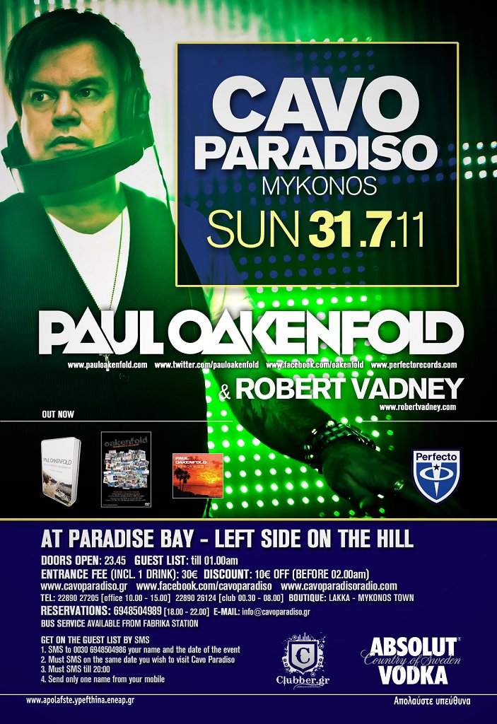 Cavo Paradiso presents Paul Oakenfold - Página frontal