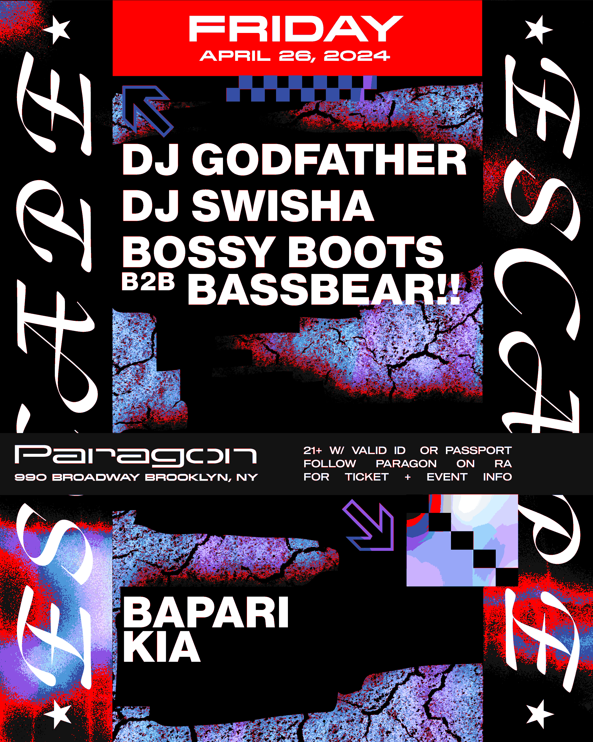 Escape: DJ Godfather, DJ SWISHA, bossy boots b2b BASSBEAR! + Bapari, KIA - Página frontal