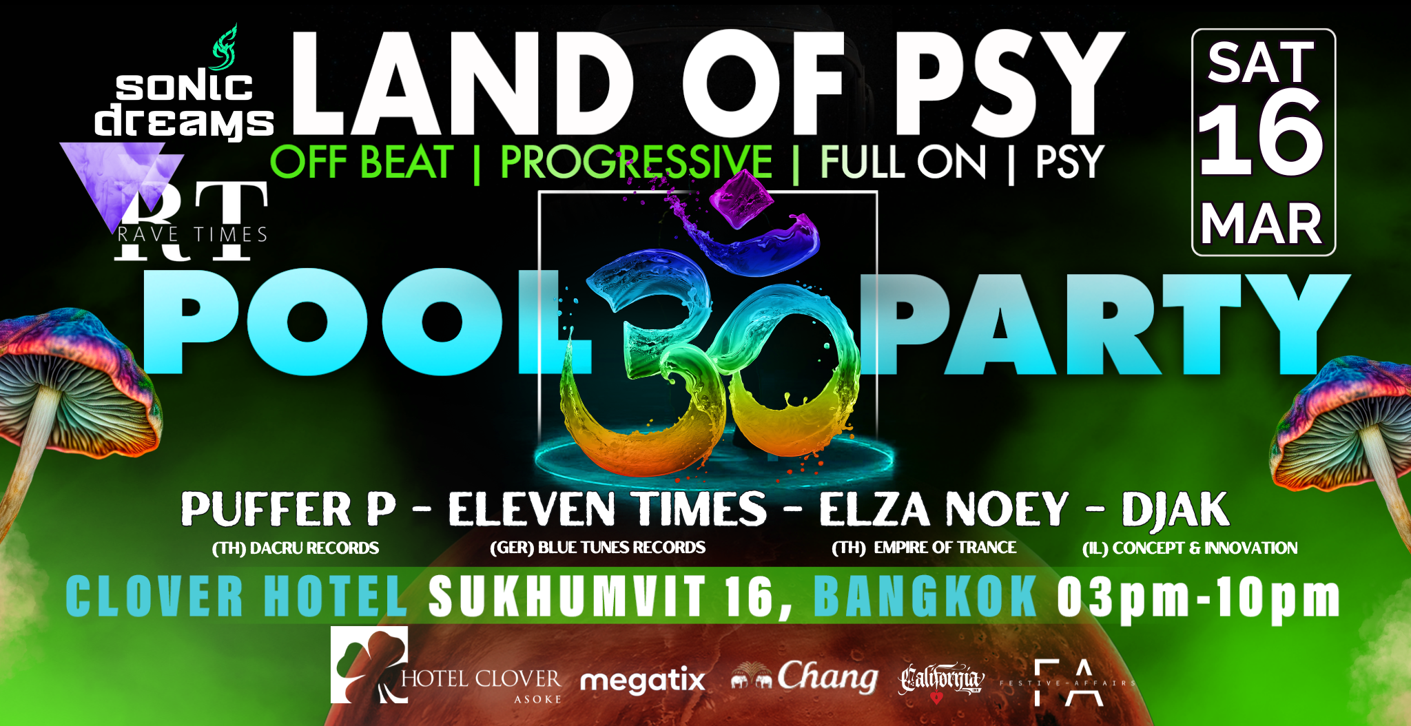 Land of PSY, Bangkok, POOL PARTY, by Rave Times (Hotel Clover Asoke) - フライヤー裏