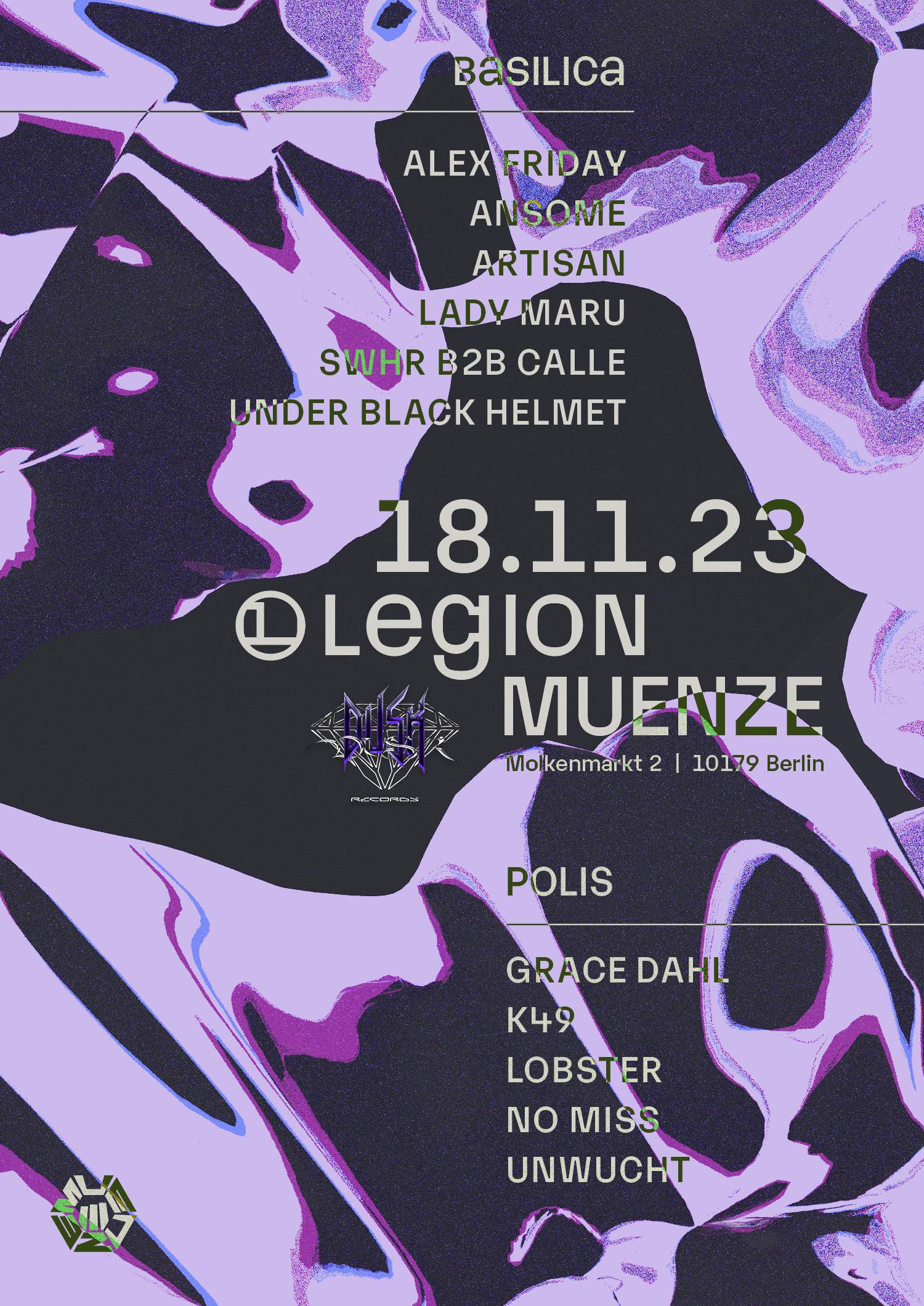 Legion x Dusk Records w/ Ansome, Grace Dahl, Lobster, Under Black Helmet - Página frontal