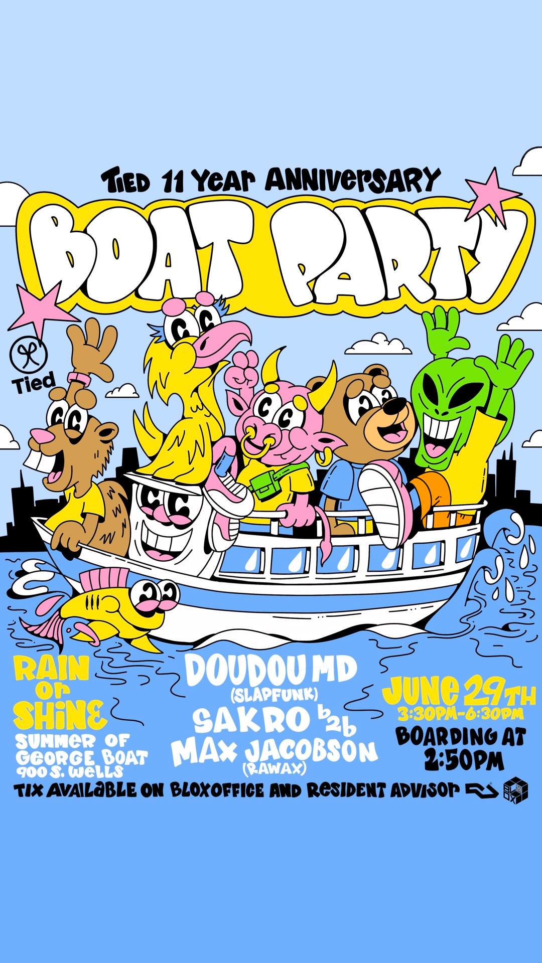 Tied 11 Year Anniversary Boat Party with Doudou MD, Sakro b2b Max Jacobson - フライヤー表