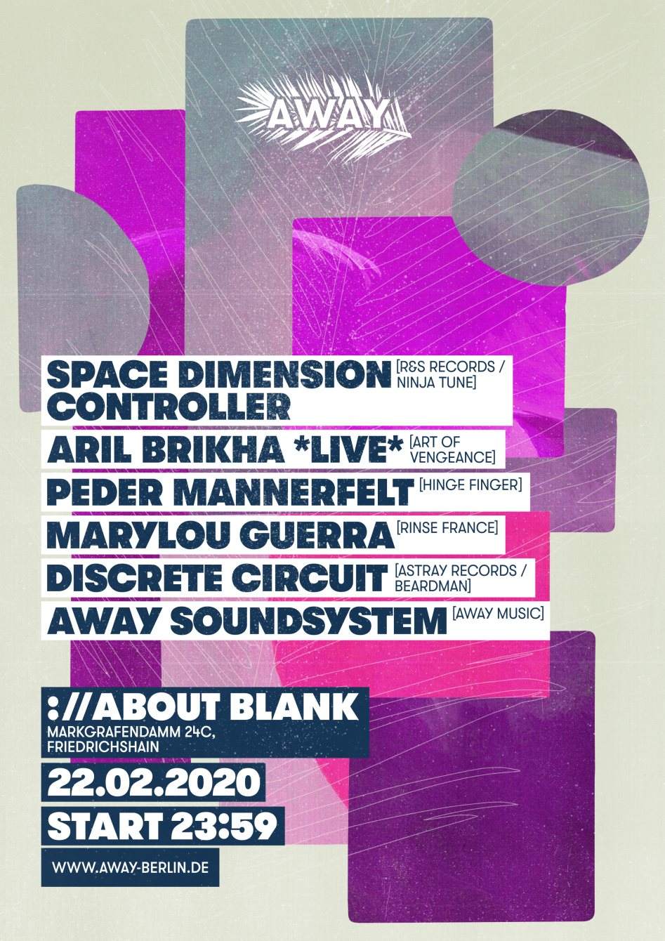 Away presents Space Dimension Controller, Aril Brikha *Live & Peder Mannerfelt - フライヤー裏