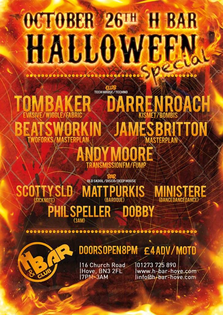 H BAR & Club Halloween Party with Tom Baker, Darren Roach & Beatsworkin - Página frontal
