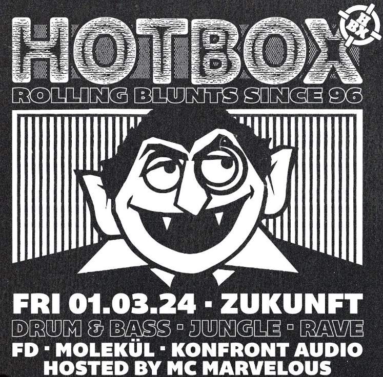HOTBOX: FD (The North Quarter, UK), molekühl, Konfront Audio, MC Marvelous - フライヤー表