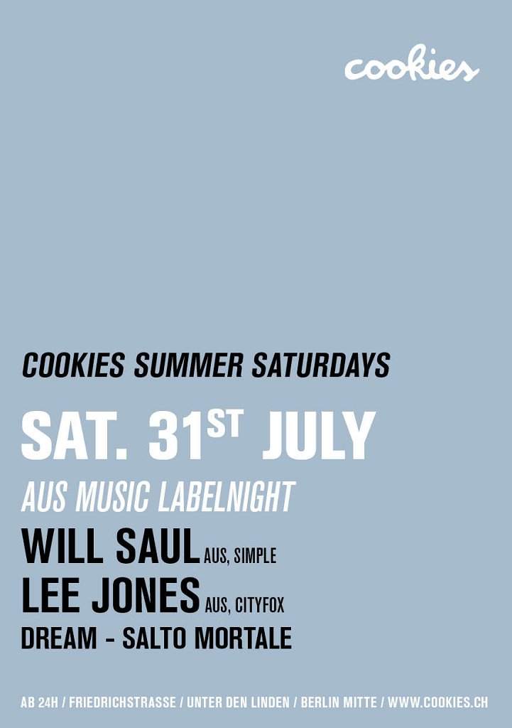Cookies Summer Saturdays #1 - Aus Music Labelnight - Página frontal