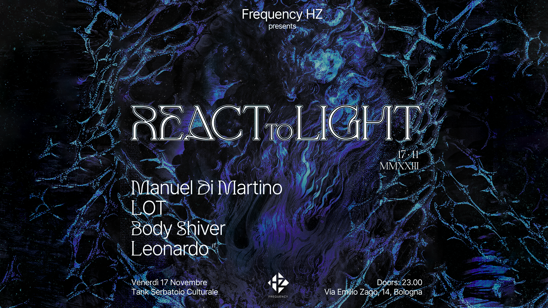 ̸̸Frequency Hz presents 'REACT TO LIGHT' with Manuel Di Martino - Body Shiver - LOT - Leonardo - Página frontal