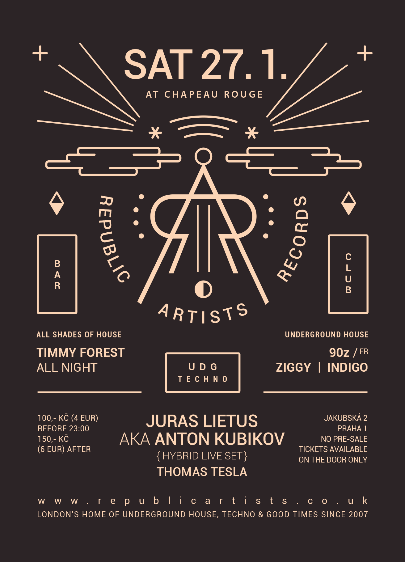Republic Artists with Juras Lietus hybrid live set, Thomas Tesla & many more over 3 floors - フライヤー裏