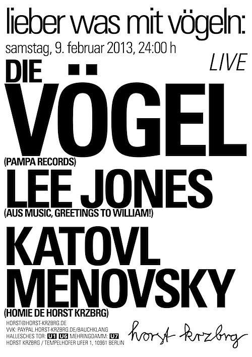 Lieber was mit Vögeln with Die Vögel Live, Lee Jones & Katovl Menovsky - Página frontal