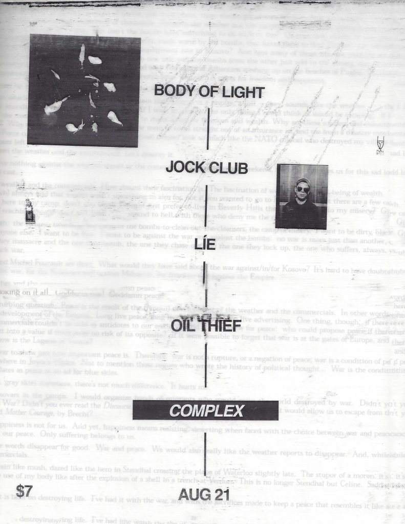 Body of Light / Jock Club / Líe / Oil Thief - Página frontal
