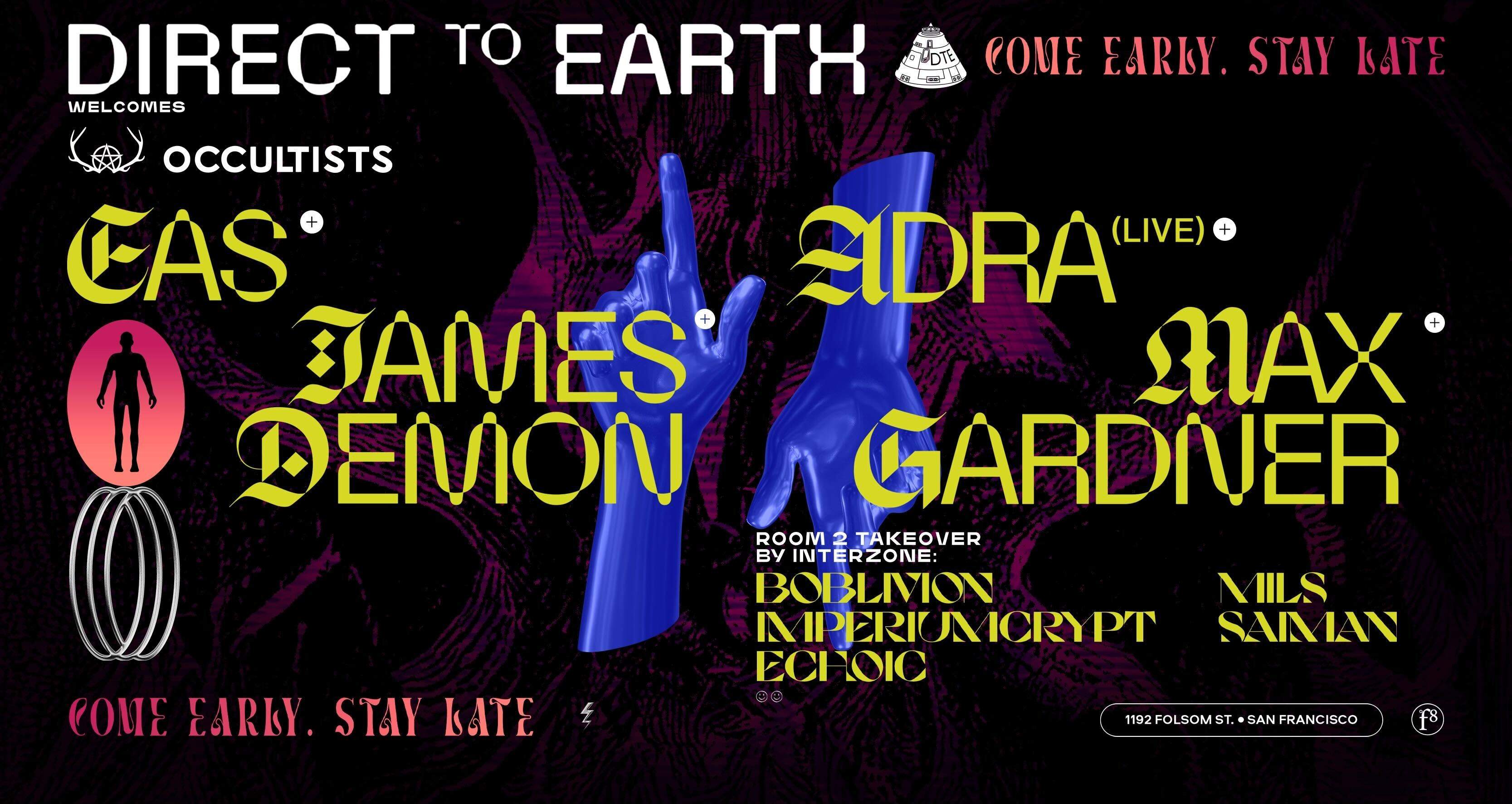 Direct to Earth welcome Occultists with EAS, James Demon, Interzone, Adra (live) & Max Gardner - Página trasera