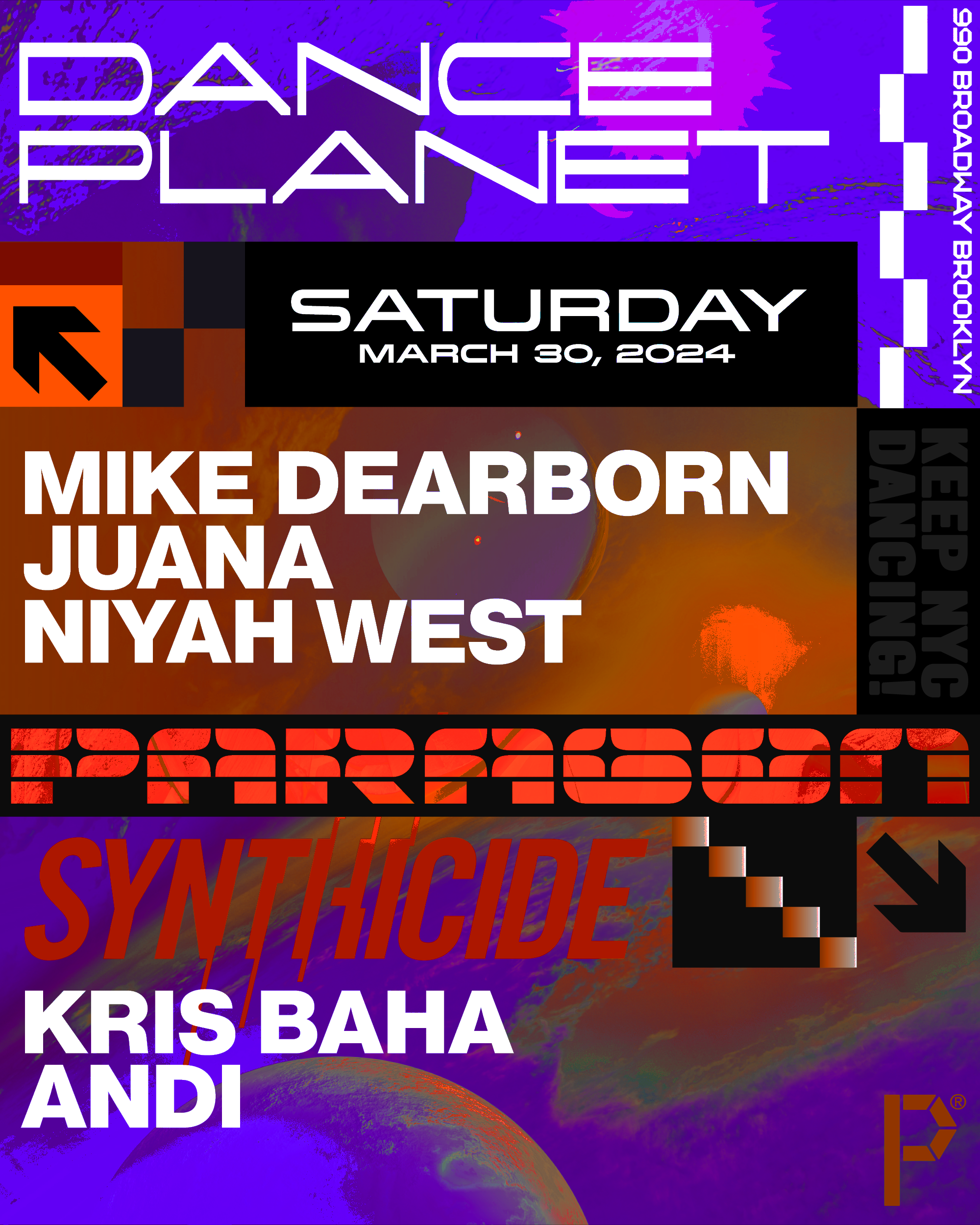 Dance Planet: Mike Dearborn, Juana, Niyah West + Synthicide - Página frontal
