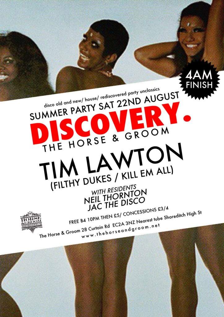 Discovery Summer Party with Tim Lawton ( Filthy Dukes, Kill' Em All)) - フライヤー表