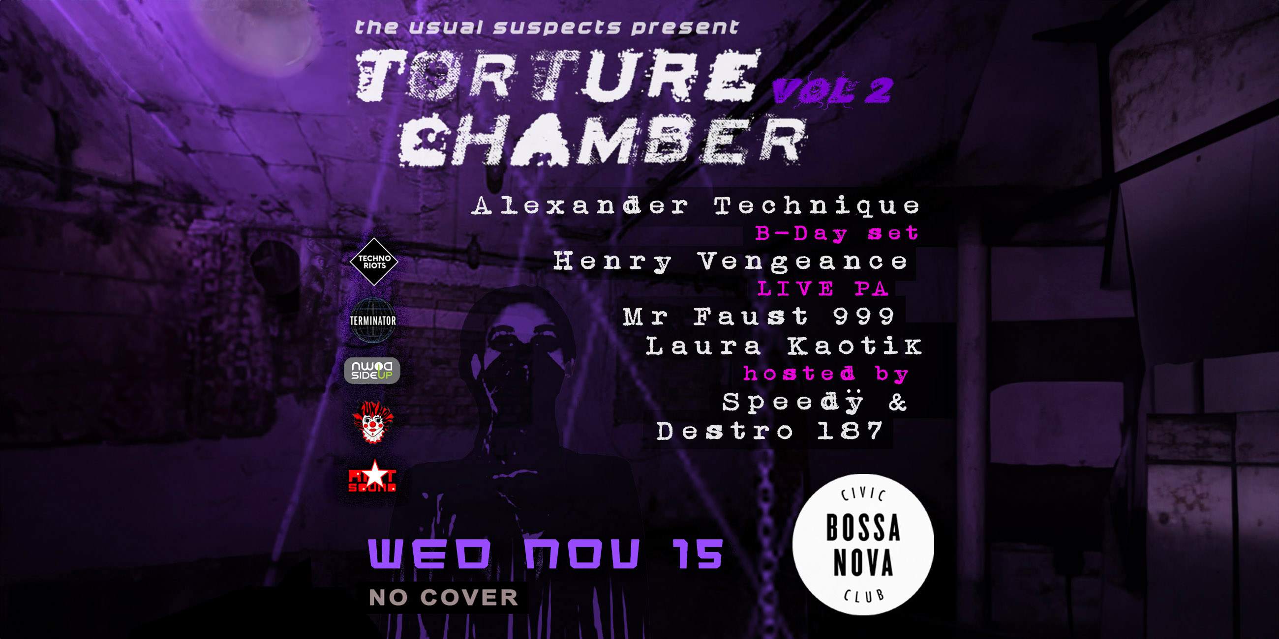 TORTURE CHAMBER Vol 2 - Alexander Technique, Henry Vengeance, Mr Faust 999, Laura Kaotik - フライヤー表