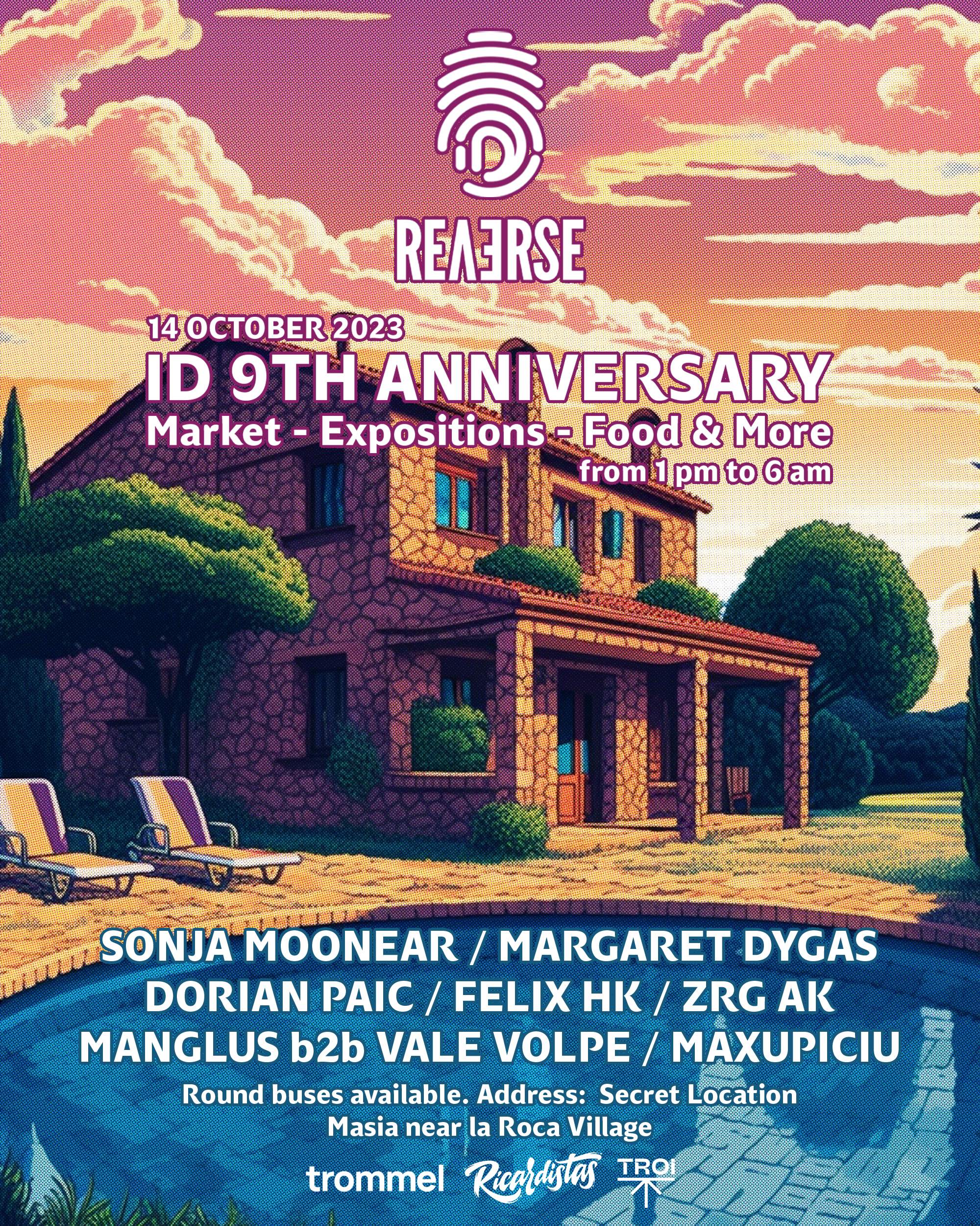 ID 9th Anniversary with Sonja Moonear, Margaret Dygas, Dorian Paic, zrg AK + more by ID & Reverse - Página frontal