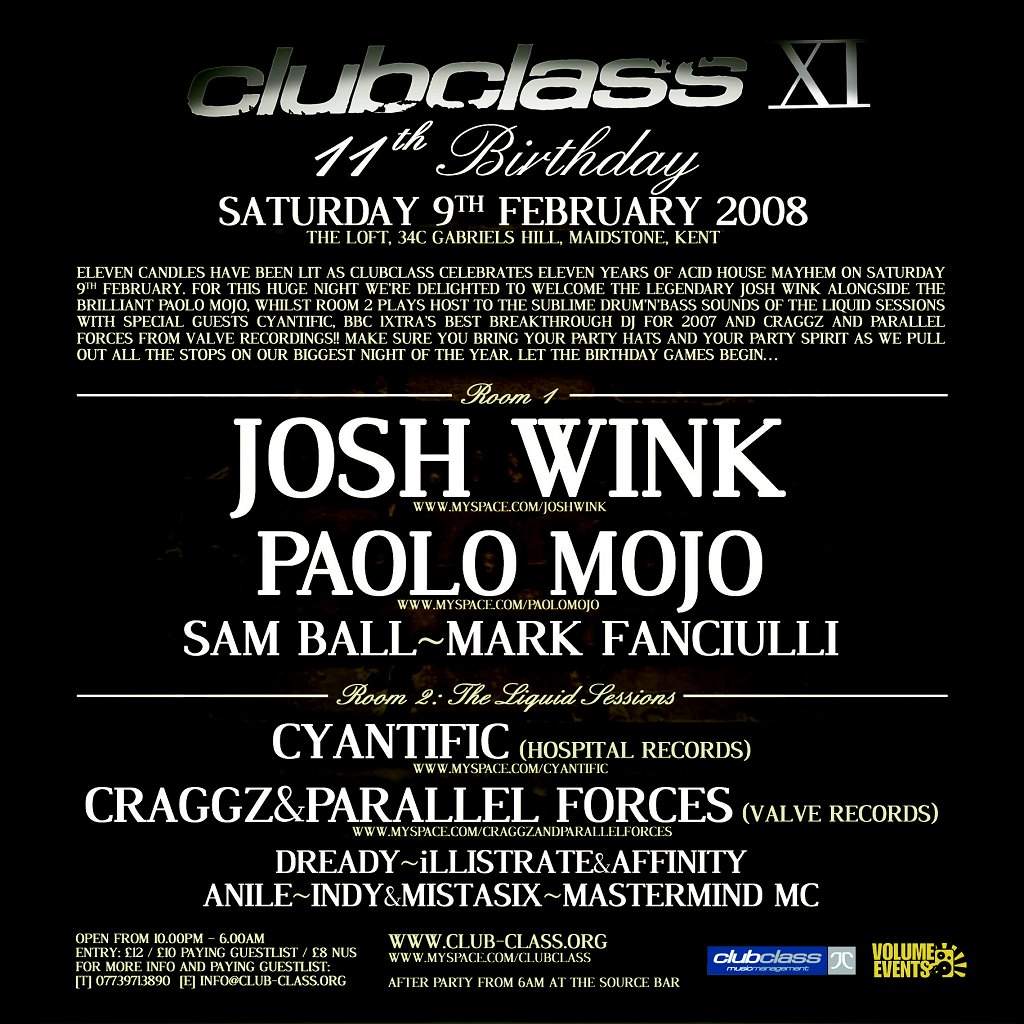 Clubclass 11th Birthday with Special Guest Josh Wink - Página trasera