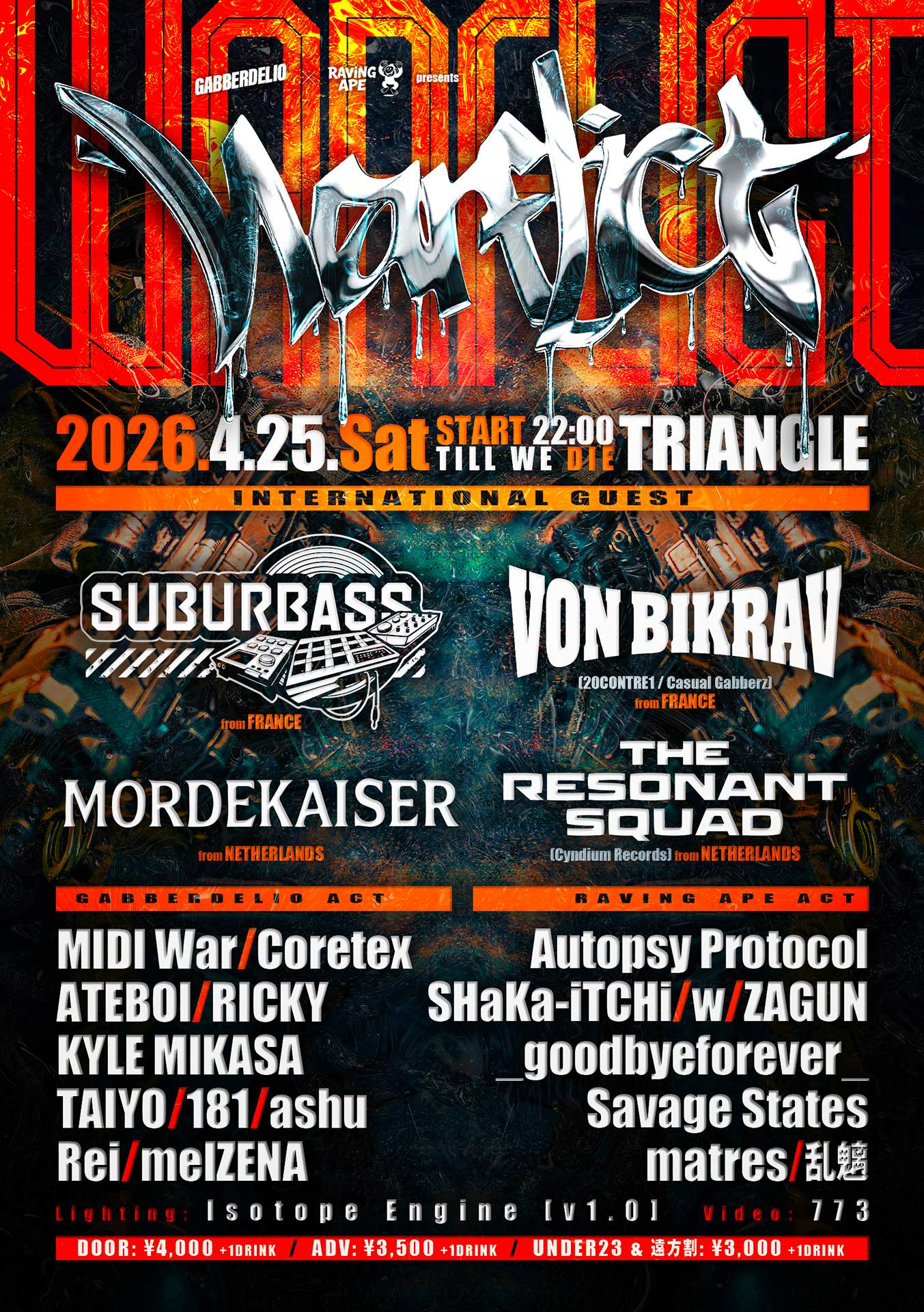 GABBERDELIO x RAVING APE presents WARFLICT at Triangle, Osaka