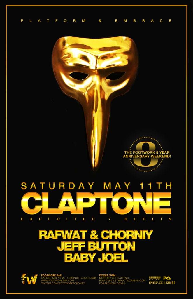 Embrace & Platform Pres: Footwork's 8 Year Anniversary with Claptone - Página frontal