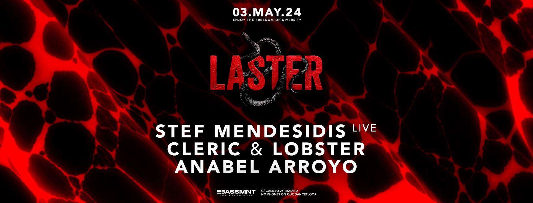Laster Club vol. LI - Stef Mendesidis LIVE, Cleric & Lobster, Anabel Arroyo - フライヤー表