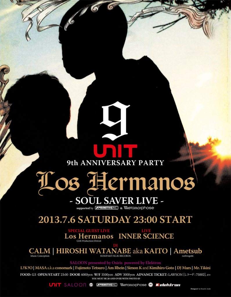Unit 9th Anniversary Los Hermanos -Soul Saver Live- Supported by Primitive INC. & Metamorphose - フライヤー表
