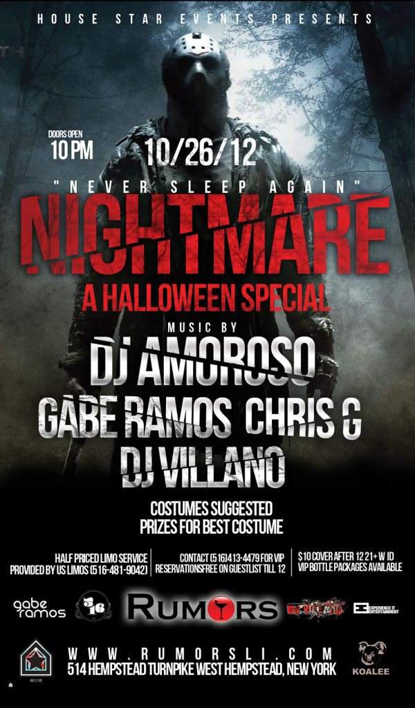 'Nightmare' a Halloween Special with Dj Amoroso, Gabe Ramos, Chris G, Dj Villano - フライヤー表