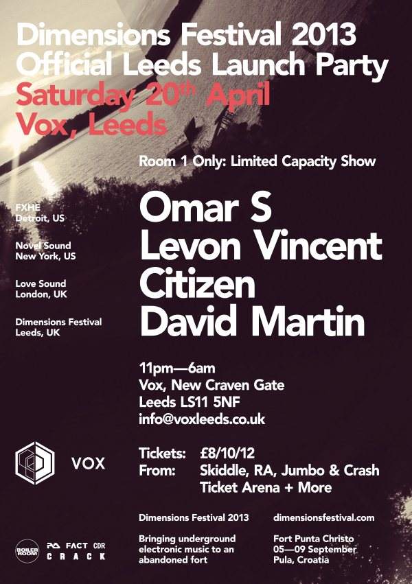 Dimensions Festival - Leeds Launch with Omar S, Levon Vincent, Citizen, David Martin - Página frontal