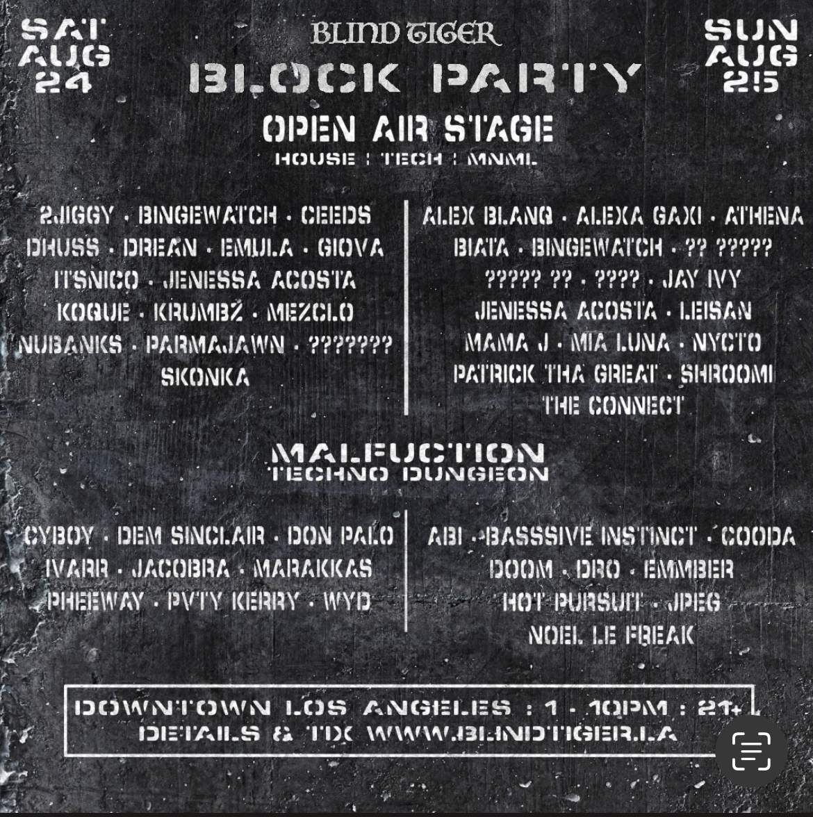 BLIND TIGER BLOCK PARTY 08.24-25 at TBA - LA, Los Angeles
