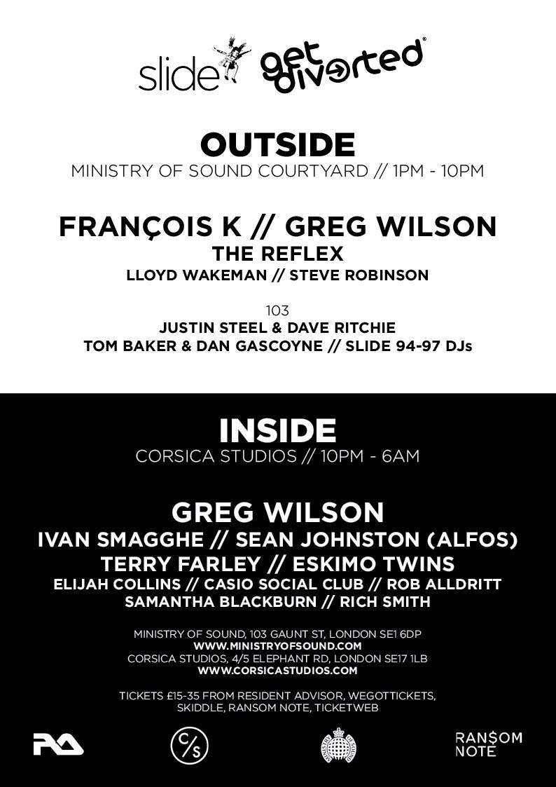 Slide & Get Diverted: Outside // Inside with François K, Greg Wilson, Ivan Smagghe & More - Página trasera
