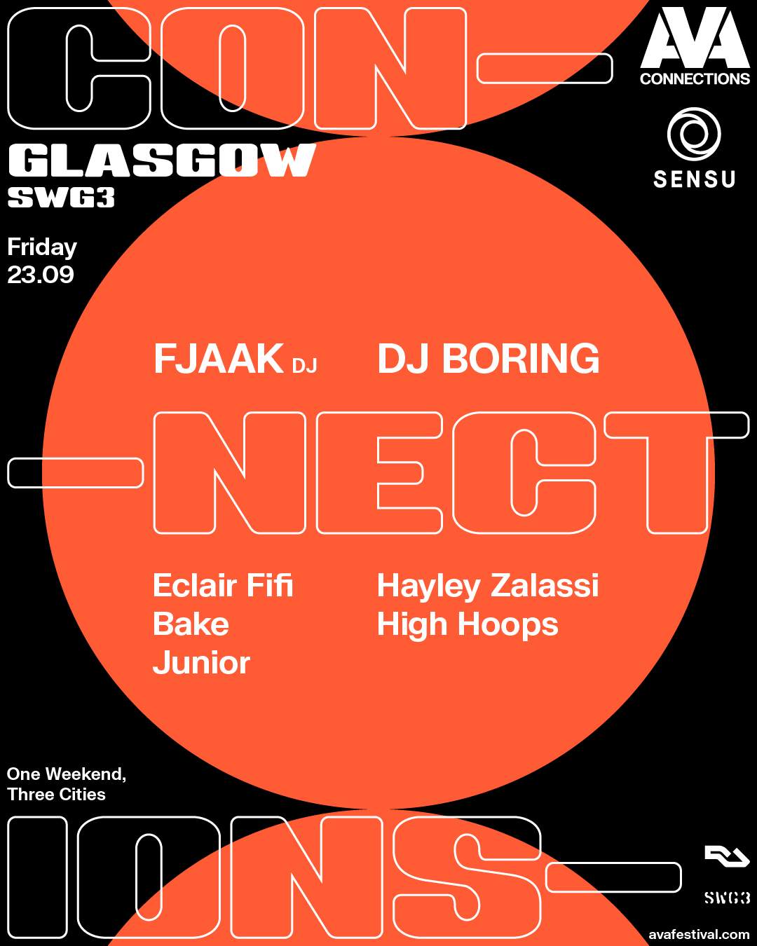 AVA Connections - Glasgow X SENSU: FJAAK, DJ BORING, Eclair Fifi, Bake & More - Página frontal