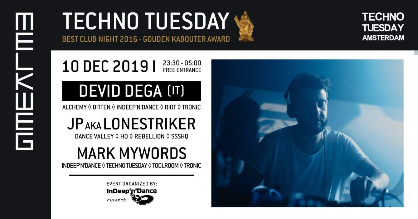 Techno Tuesday Amsterdam - Devid Dega (IT) - フライヤー表